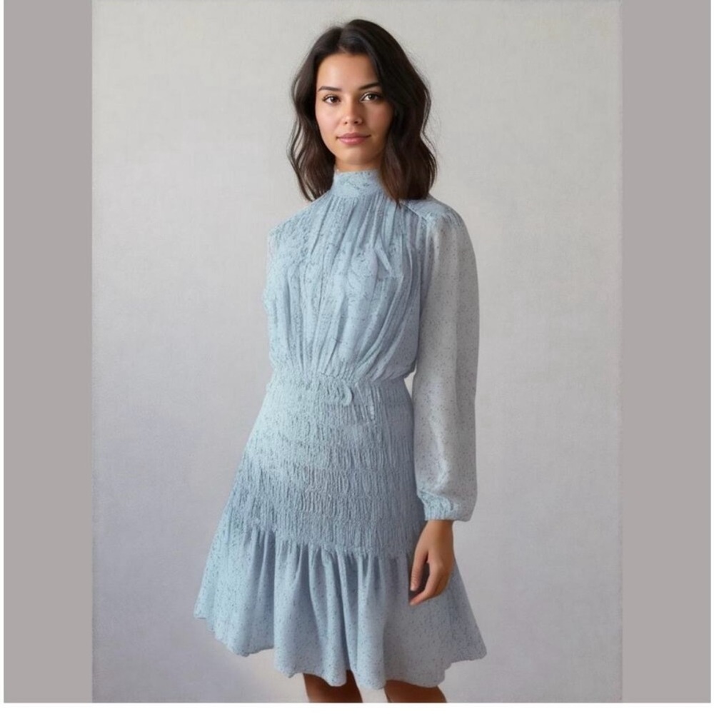 House of Harlow 1960 Mockneck Smocked waist dress